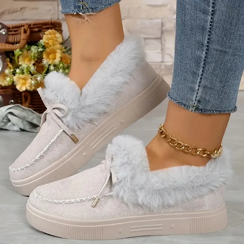 Bow Furry Round Toe Flat Slip-Ons, image 19