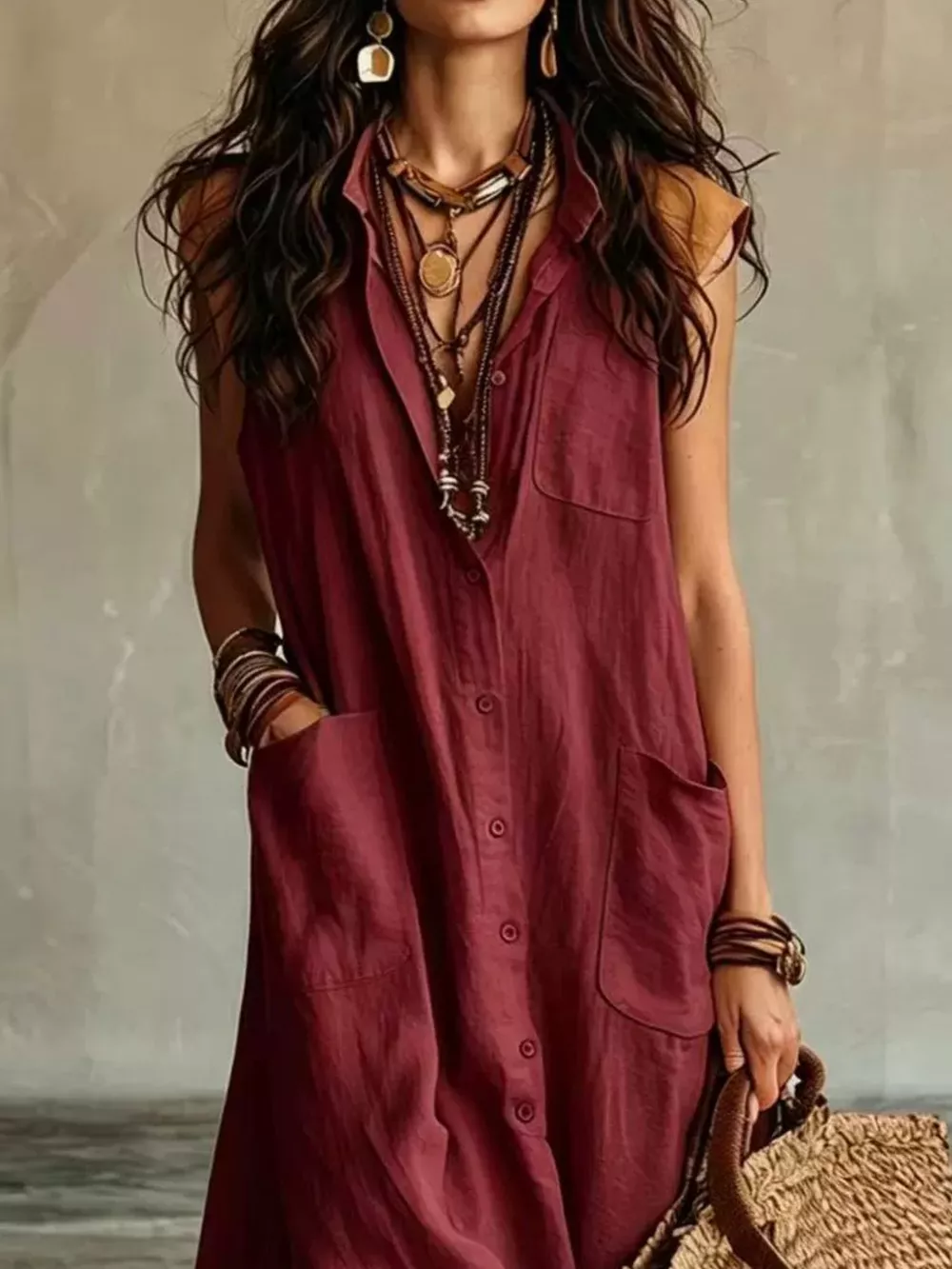 Sleeveless Button-Down Linen Maxi Dress, image 11