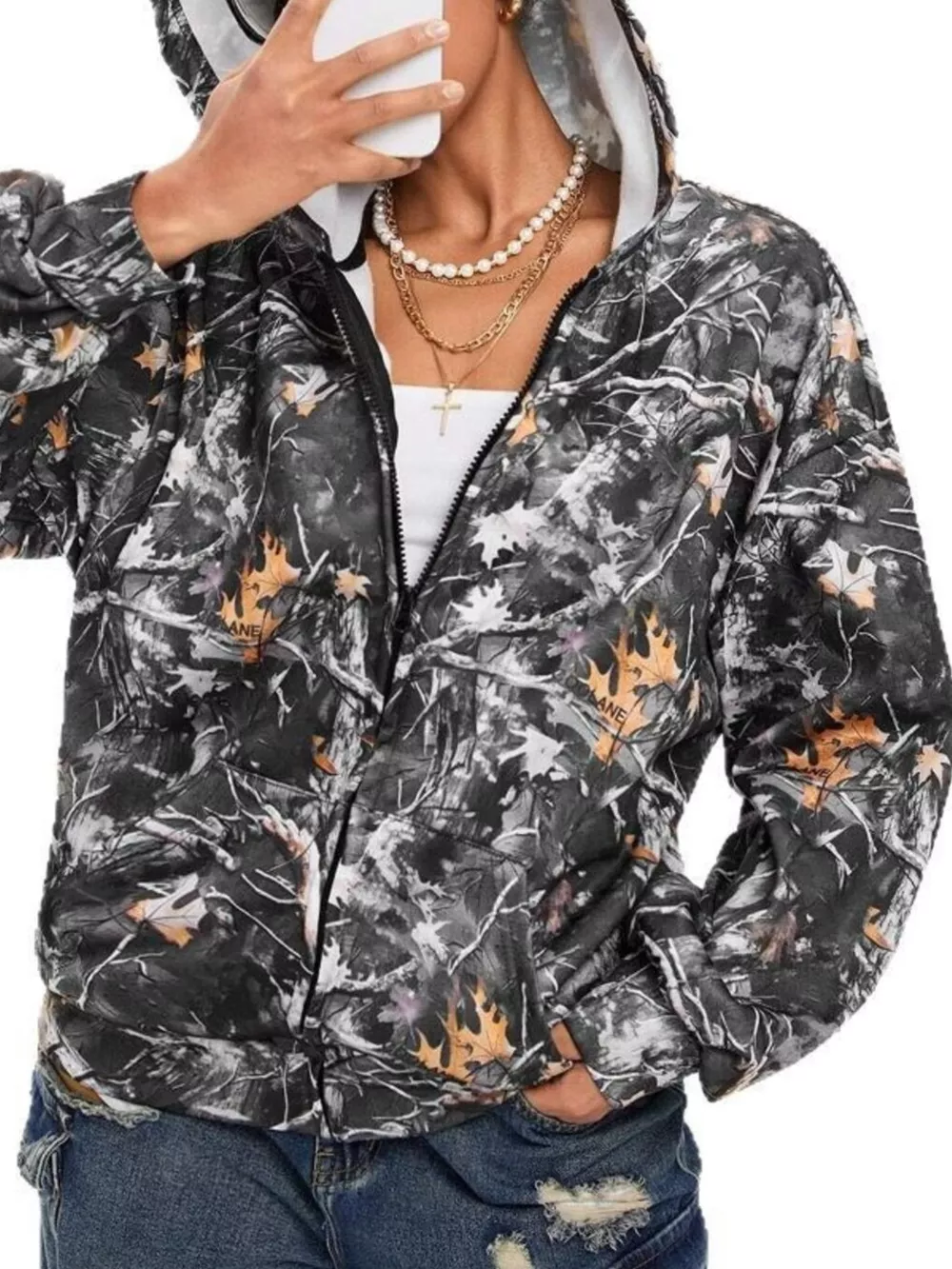 Vintage Printed Zip-Up Hoodie, image 3