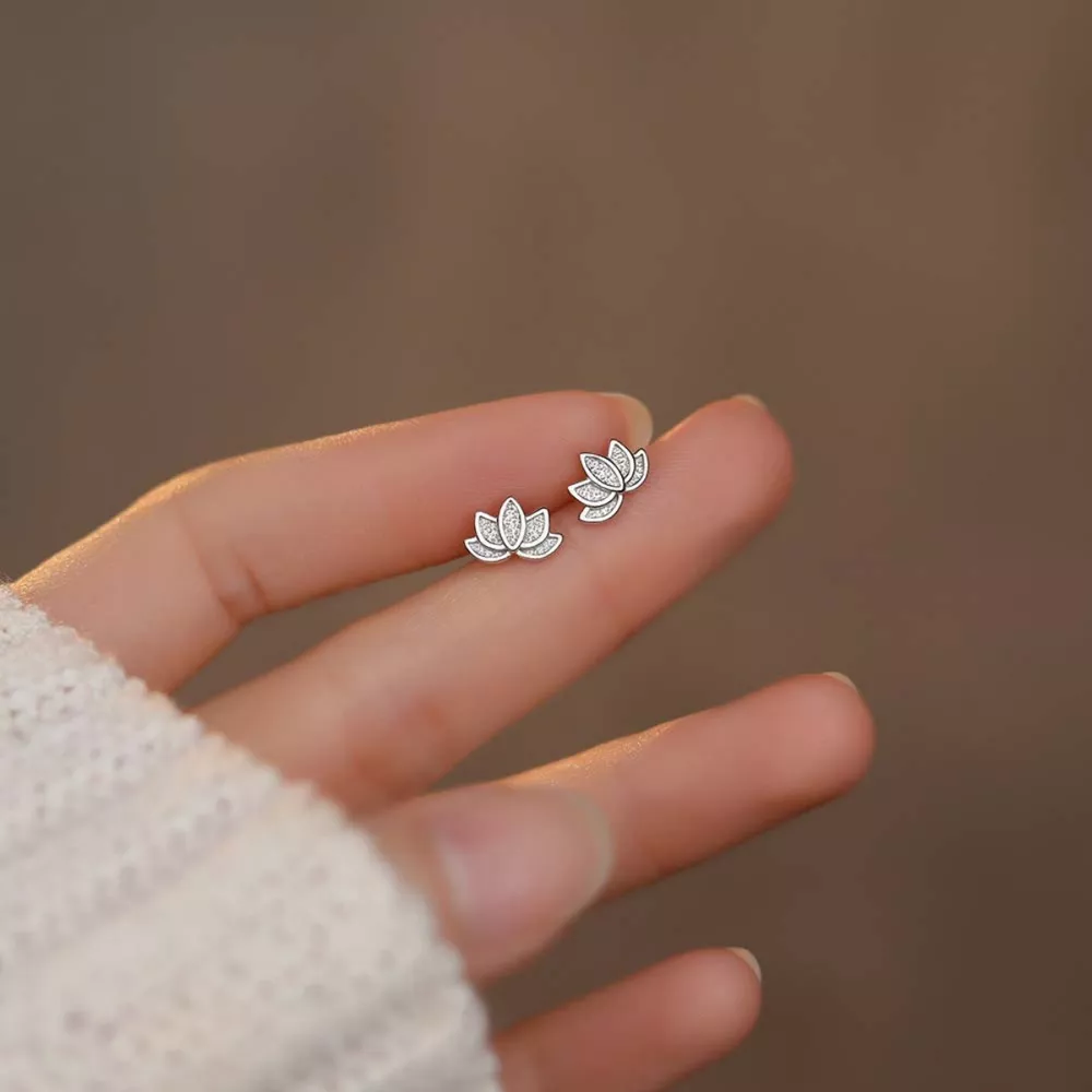 Lotus Flower Stud Earrings, image 6