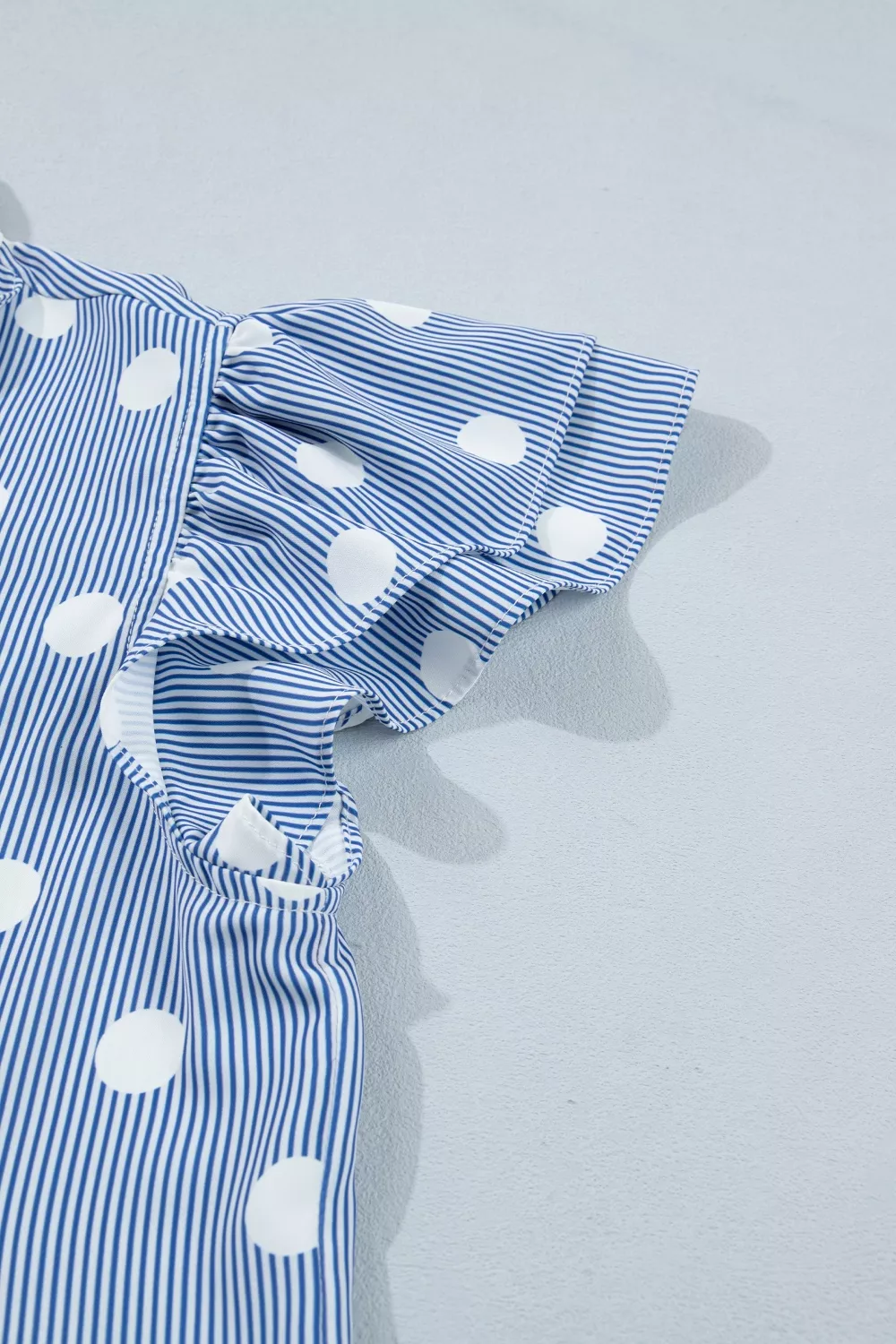 Stripe Contrast Polka Dot Print Pleated Ruffle Sleeve Shirt, image 7