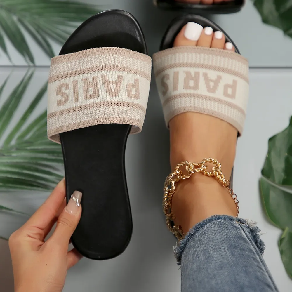 PARIS Letter Open Toe Flat Sandals