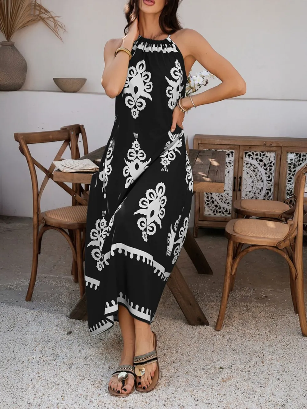 Grecian Neck Printed Maxi Dress, image 3