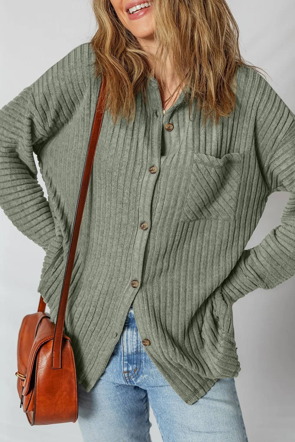 Ribbed Knit Button-Up Cardigan, image 3