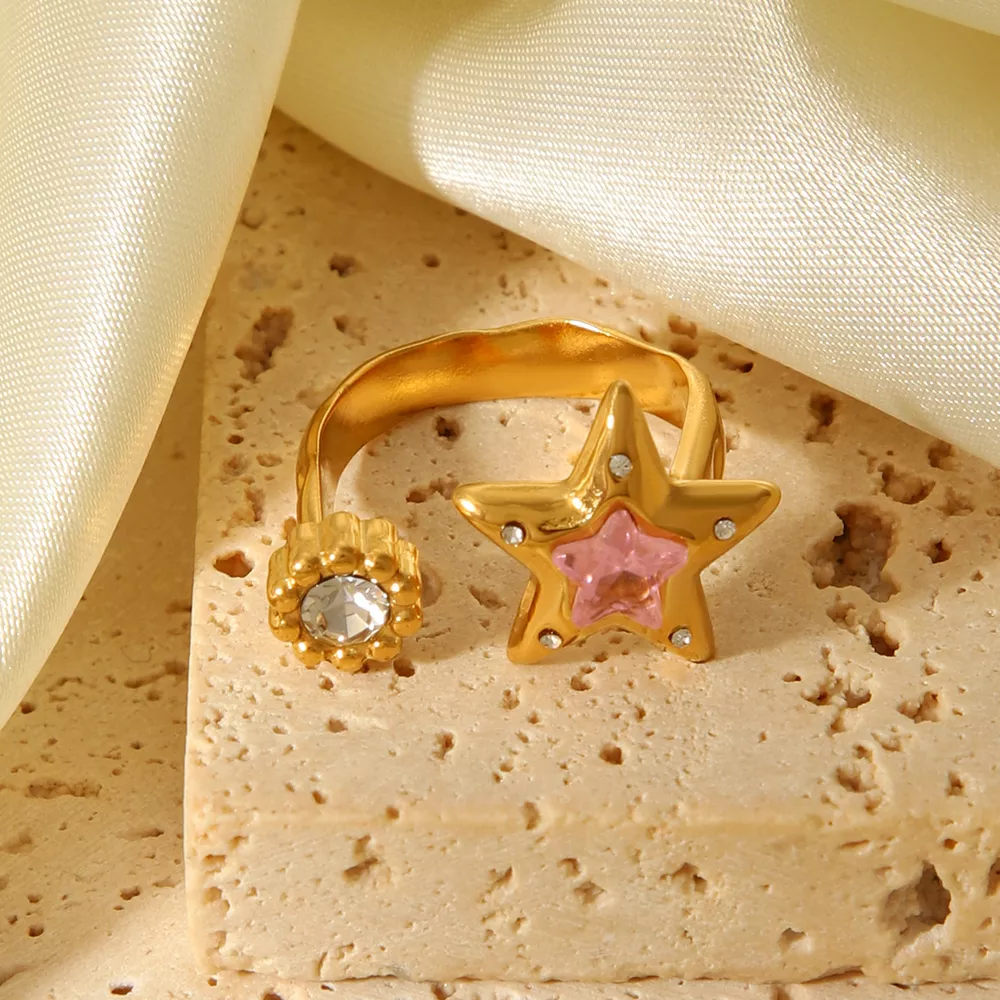 18K Gold-Plated Zircon Star Open Ring, image 2