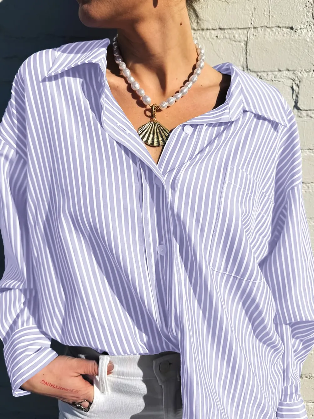 Oversized Striped Button-Down Shirt, image 26