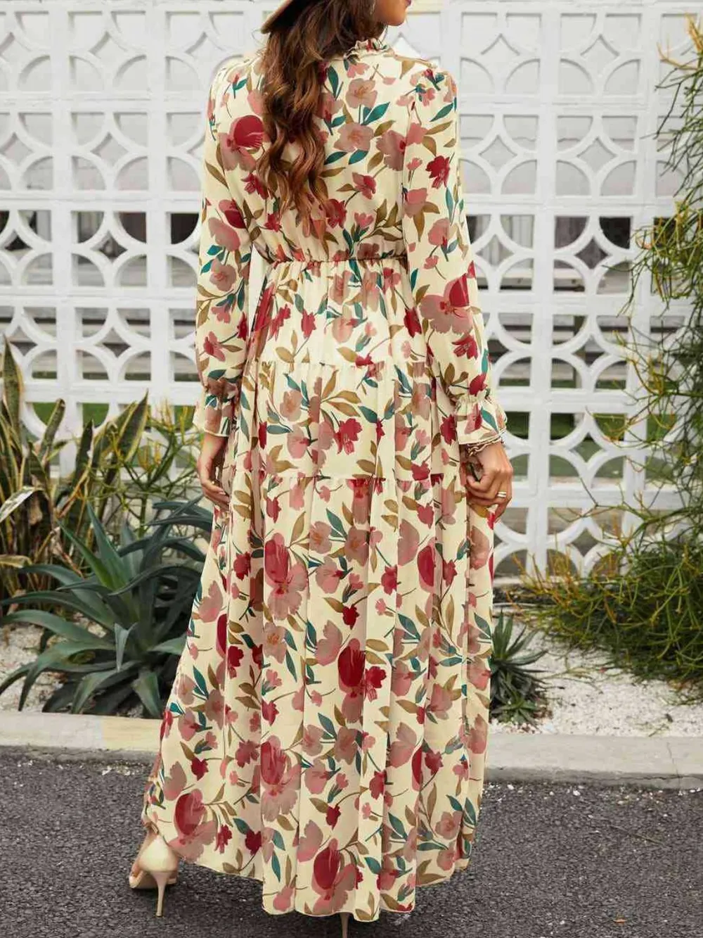 Frill Printed V-Neck Flounce Sleeve Dress, image 9