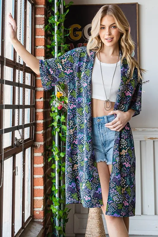 Full Size Half Sleeve Floral Open Cardigan Plus Size, image 15