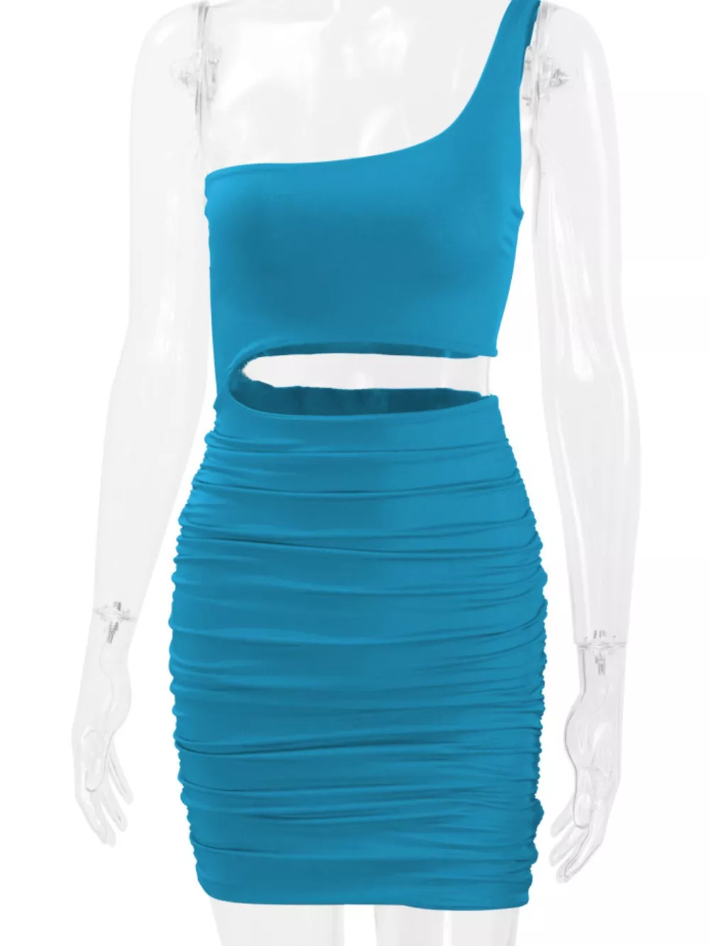 One-Shoulder Cutout Ruched Bodycon Mini Dress, image 73