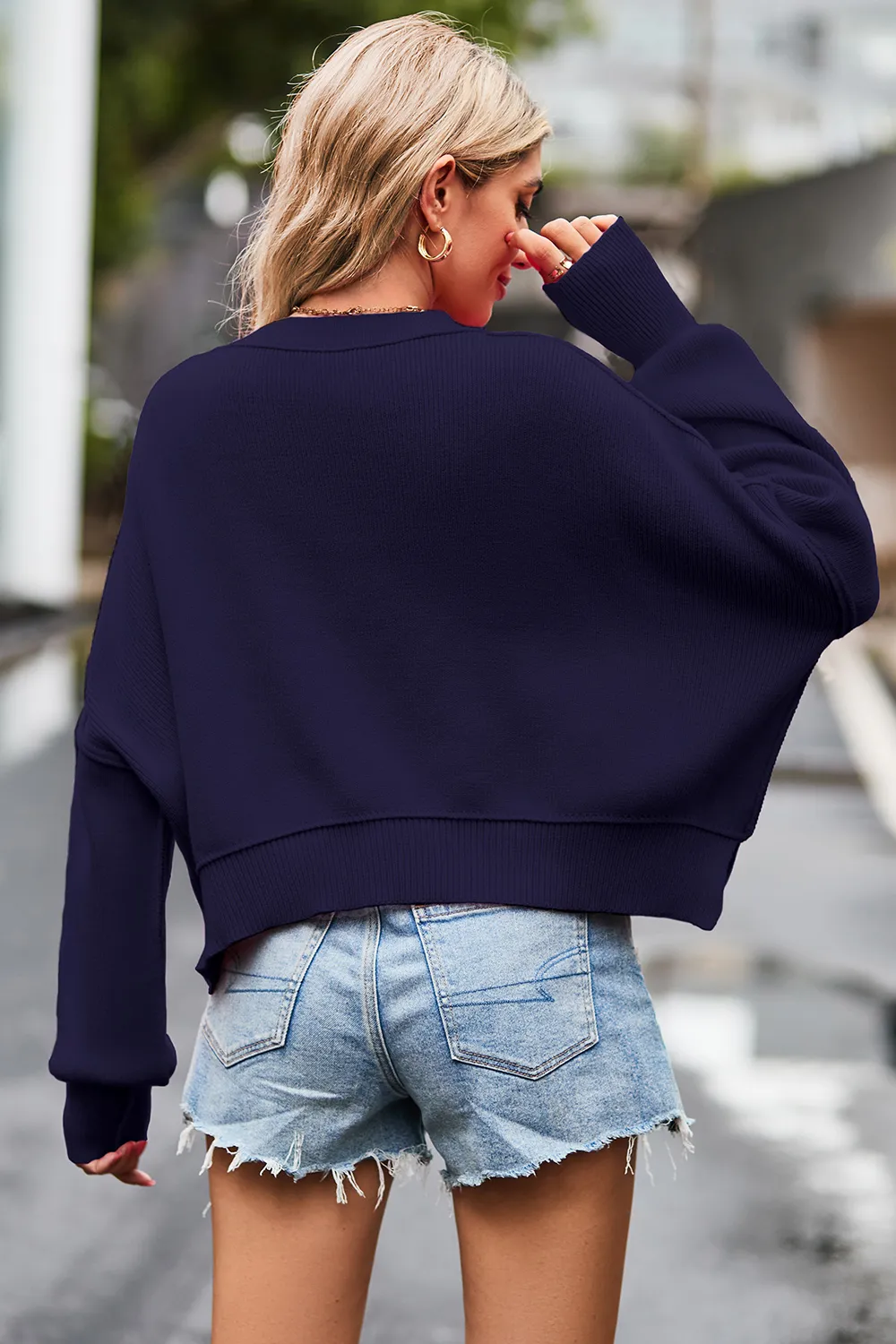 Round Neck Drop Shoulder Long Sleeve Sweater, image 7