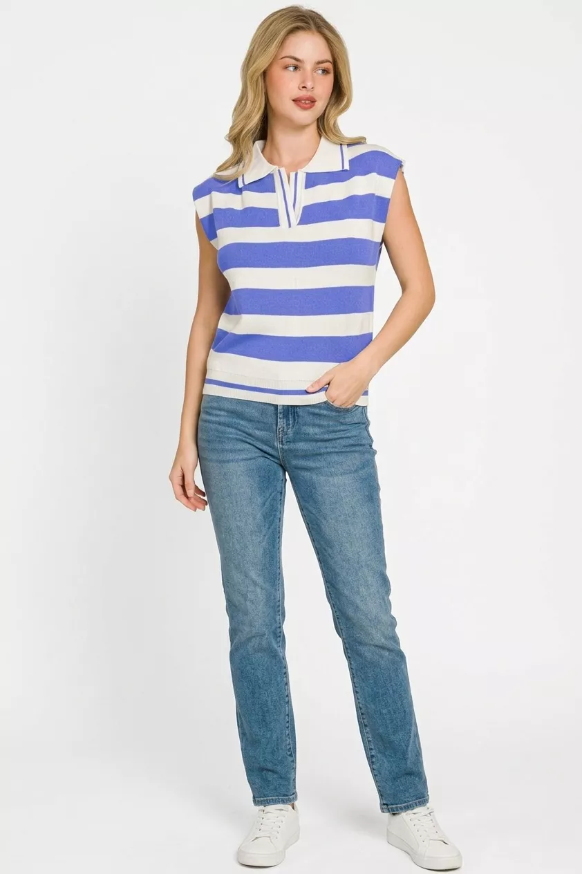 Viscose Striped Collared Sweater Vest, image 3