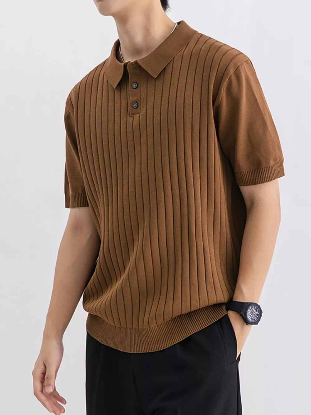 Men's Plus Size Ribbed Knit Slim Fit Polo, image 11