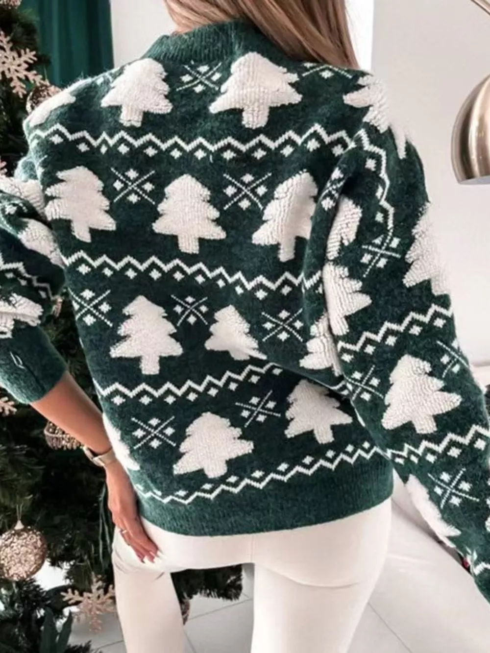 Christmas Tree Pattern Long Sleeve Sweater, image 2