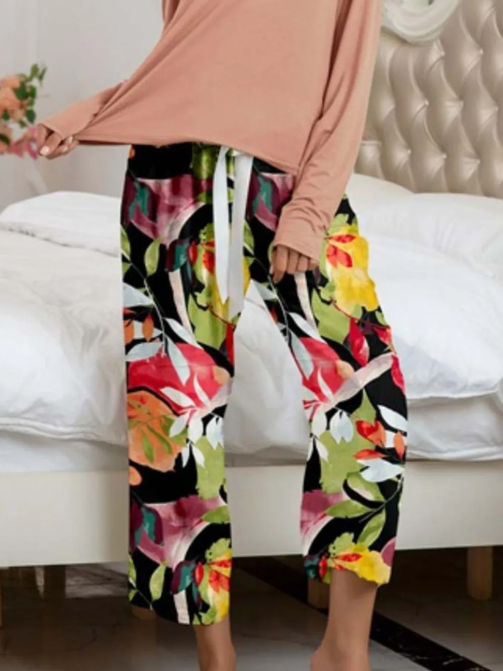 Round Neck Top and Printed Pants Lounge Set, image 10