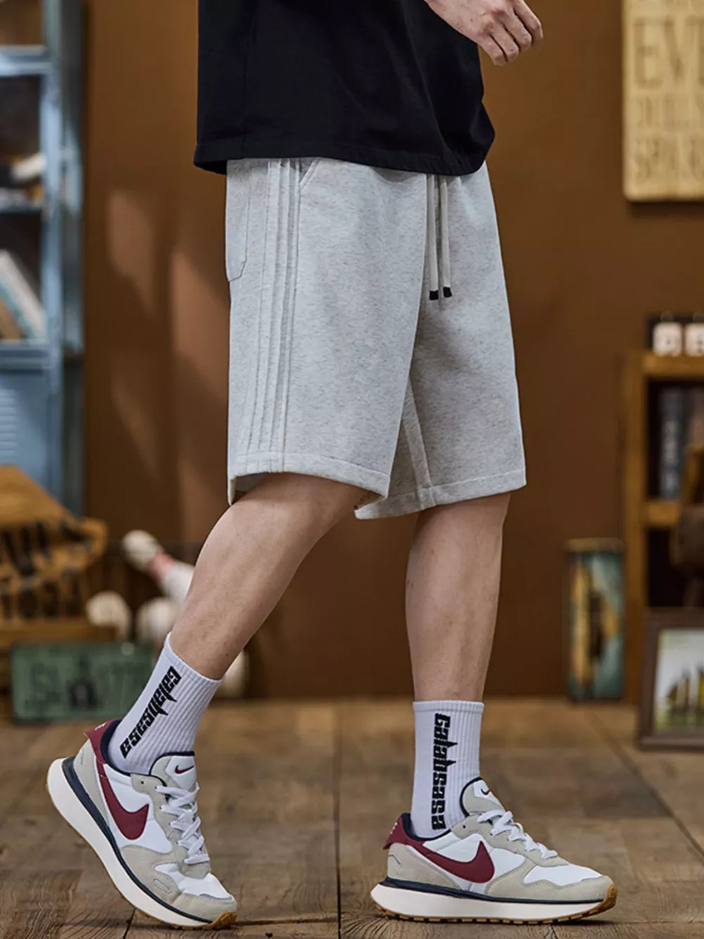 Men's Plus Size Casual Drawstring Shorts with Side Stripe, image 4