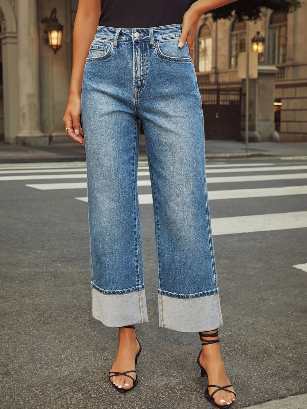 High Waisted Straight Leg Rolled Jeans, image 18
