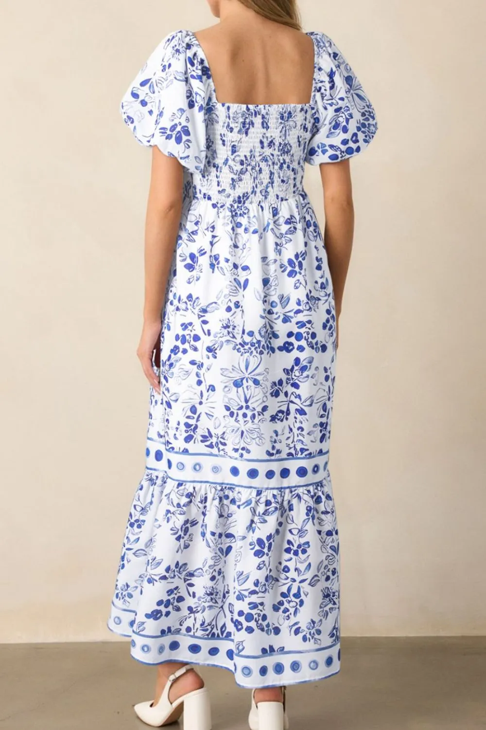 Smocked Printed Square Neck Puff Sleeve Dress, image 12