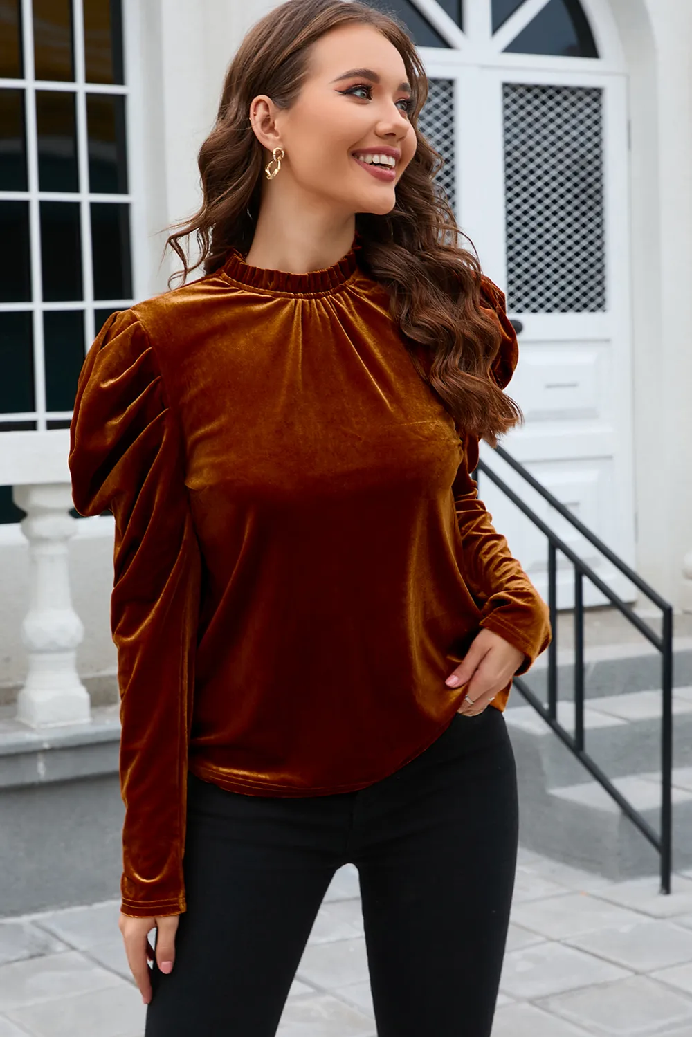 Frill Mock Neck Puff Sleeve Blouse, image 12
