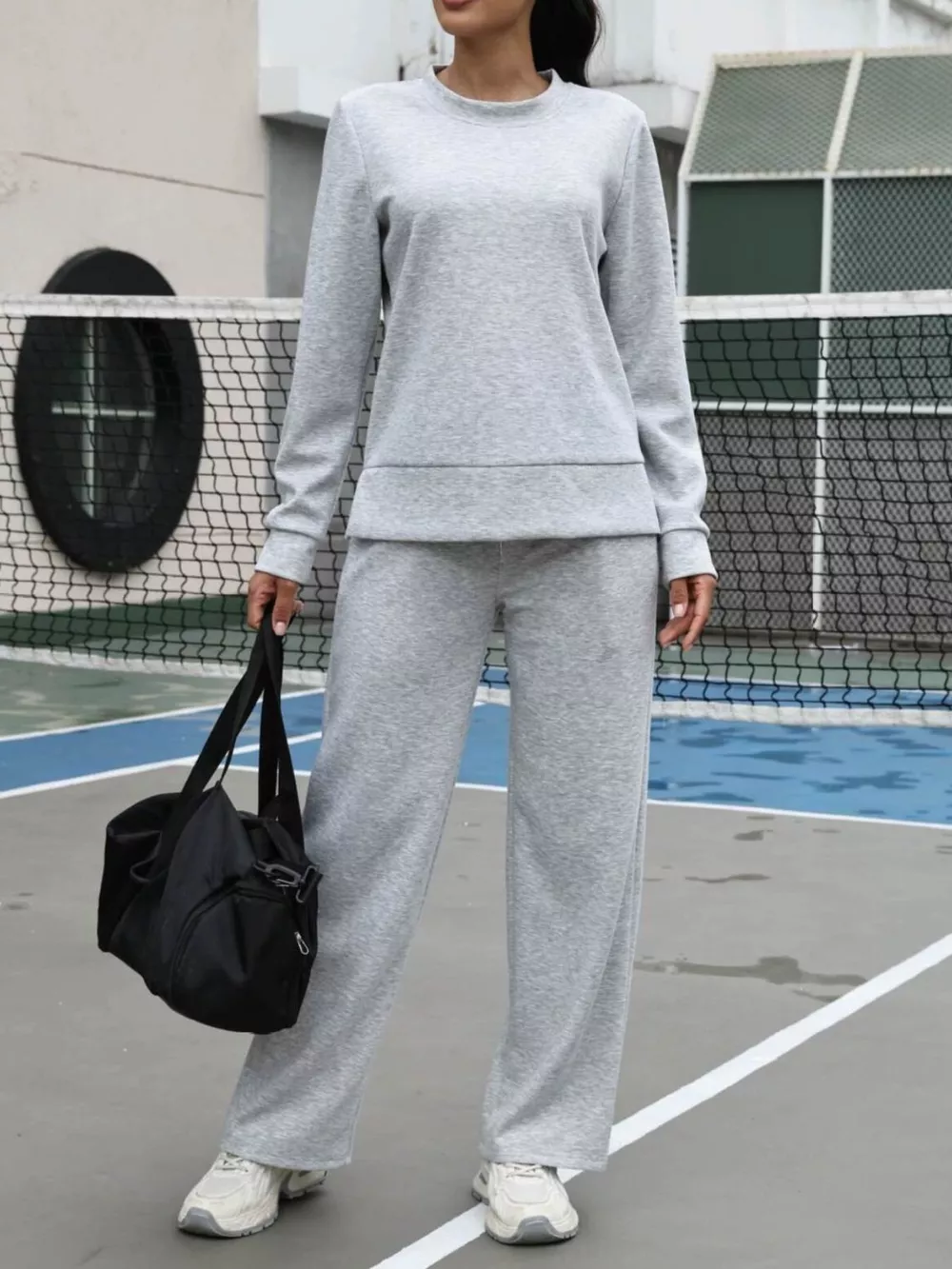 Round Neck Sweatshirt and Pants Set, image 2