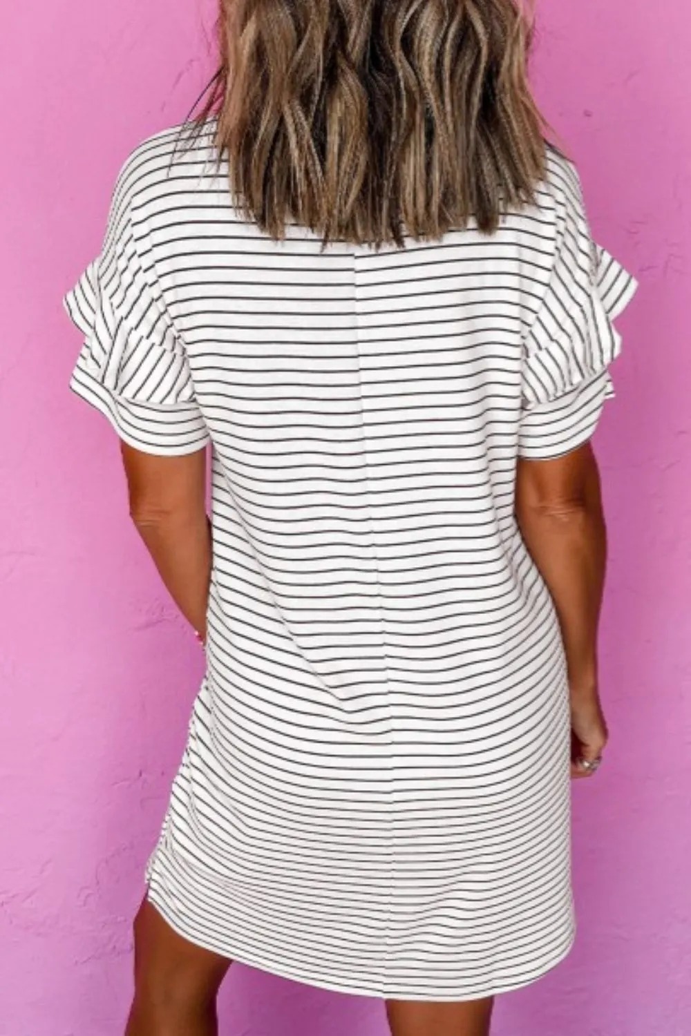 Stripe Round Neck Short Sleeve Mini Dress, image 11