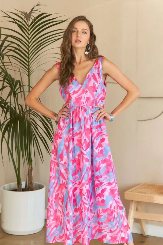 Abstract Floral V-Neck Maxi Dress, image 6