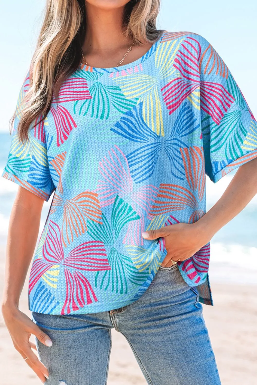 Printed Round Neck Half Sleeve Top, image 6
