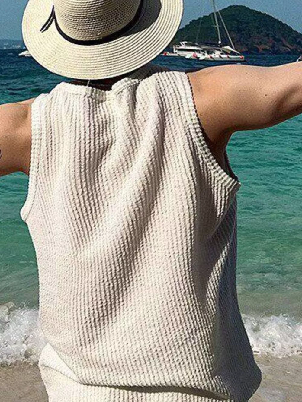 Men's Plus Size Textured Knit Sleeveless Tank Top, image 4