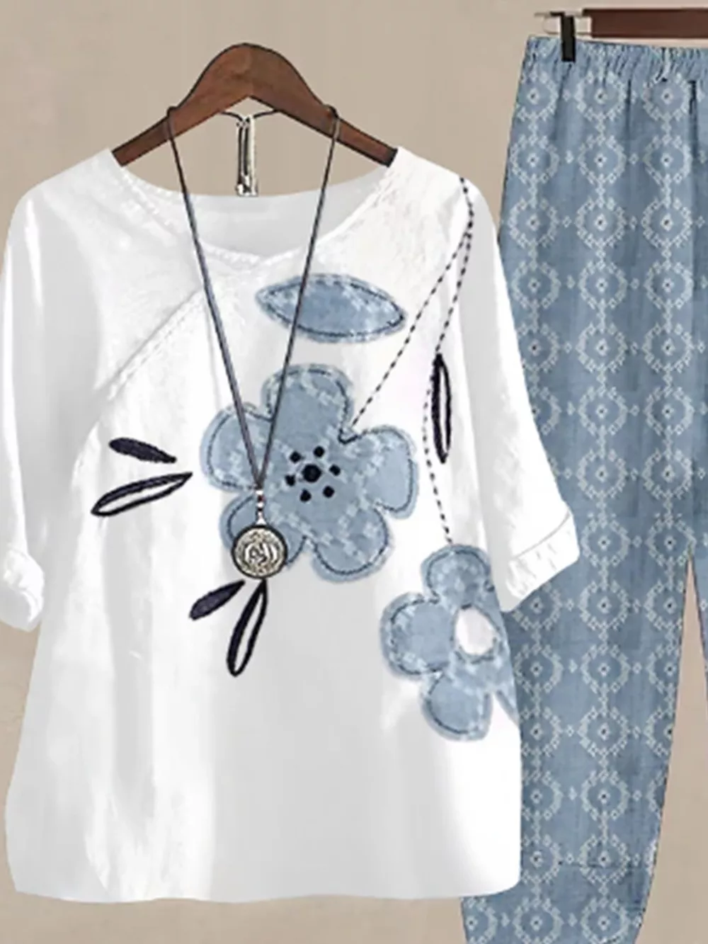 Printed Half Sleeve Top and Pants Set, image 24
