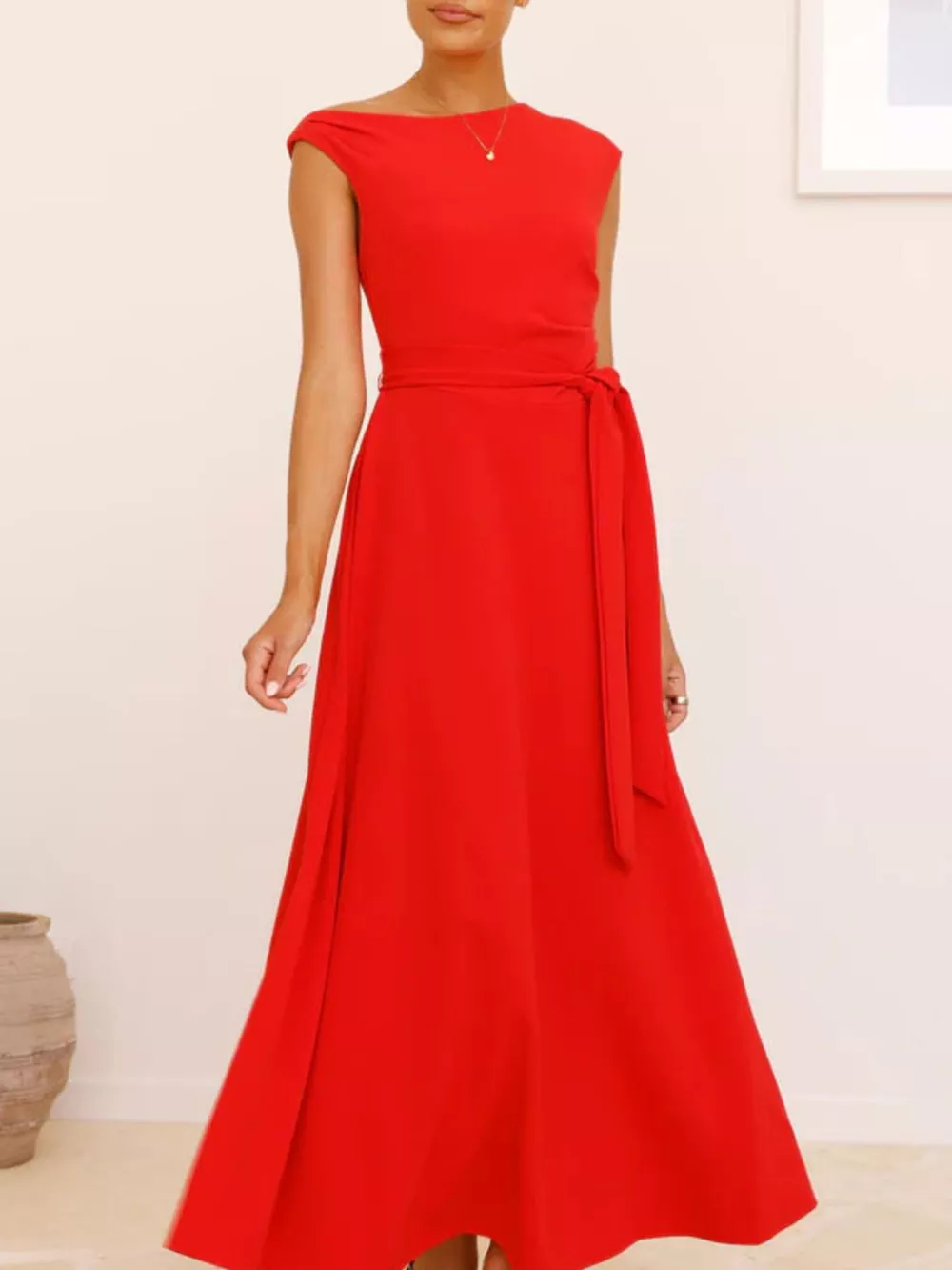 Single Shoulder Tie Waist Maxi Dress, image 17