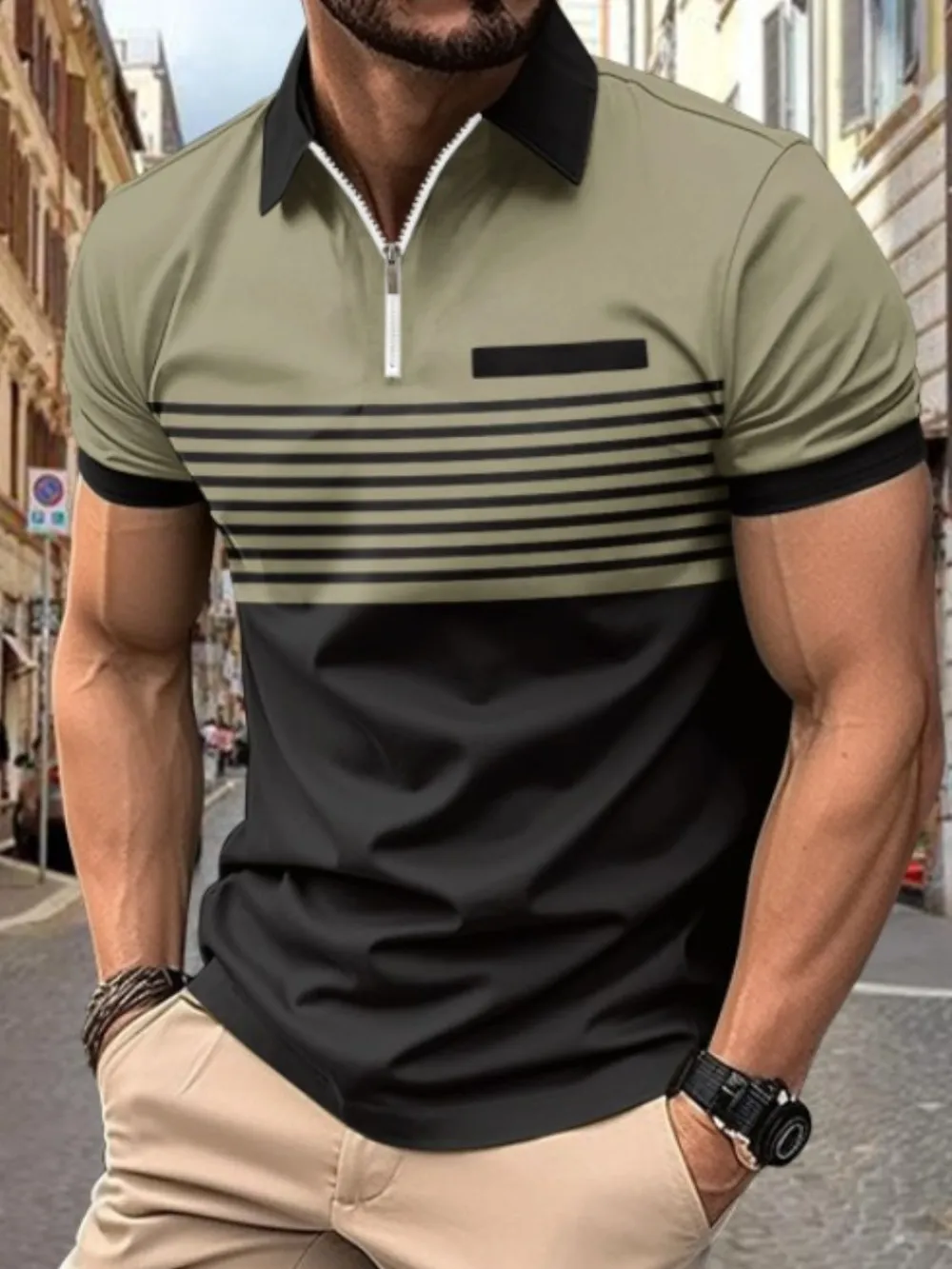 Men's Full Size Collared Neck Contrast Polo Plus Size, image 7