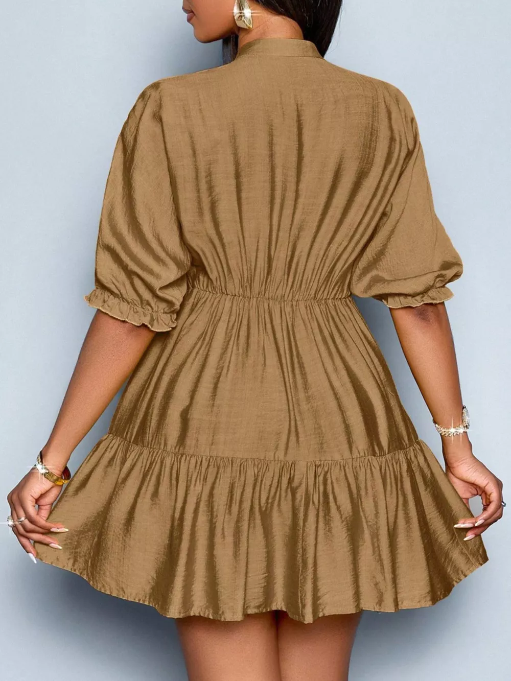 Notched Half Sleeve Tiered Dress, image 13