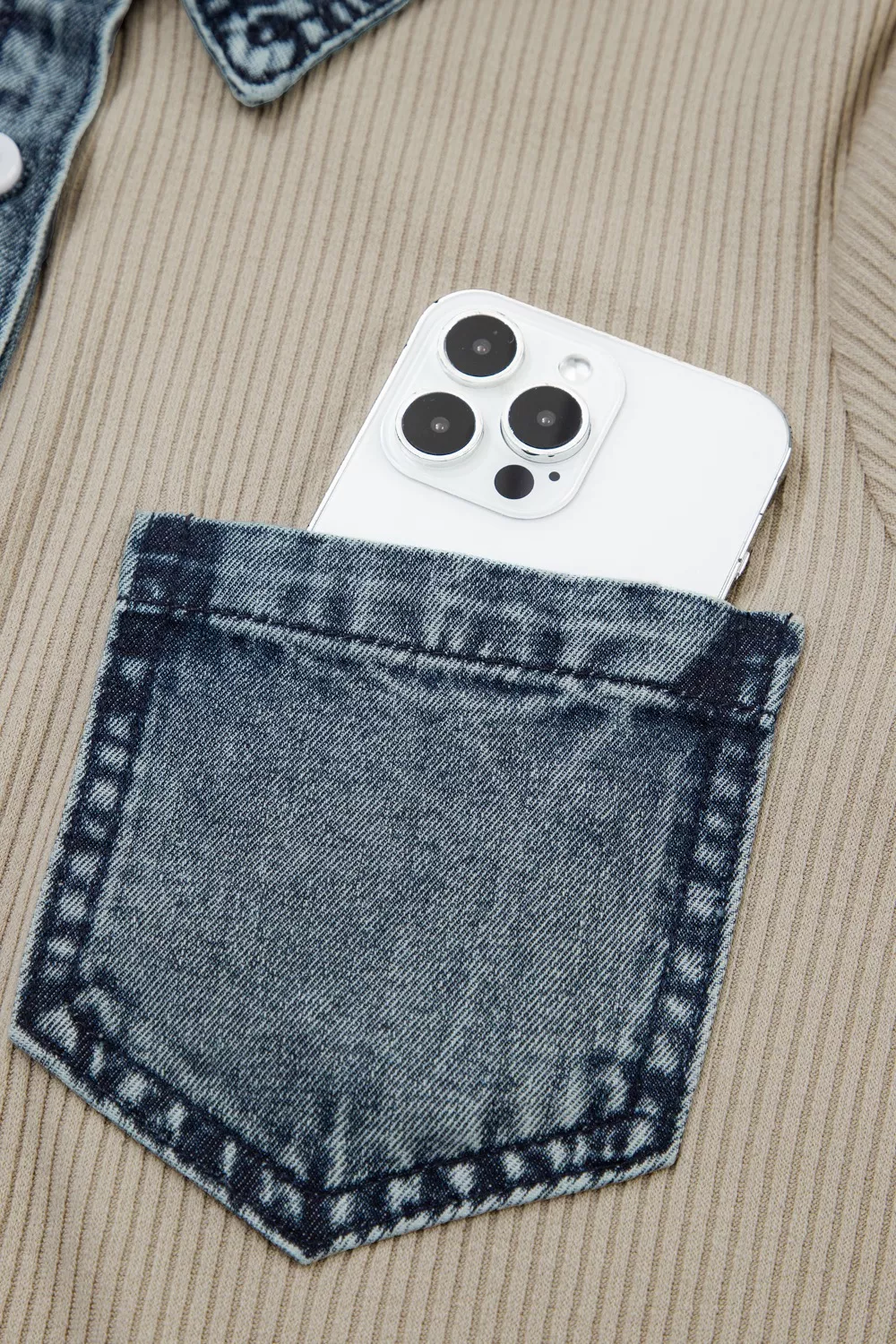 Casual Ribbed Knit Denim Trim Mini Dress, image 9