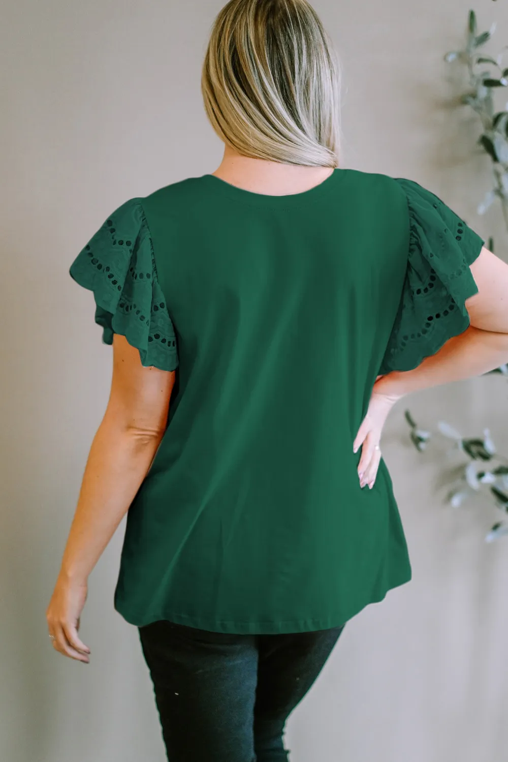 Plus Size Eyelet Round Neck Short Sleeve Blouse, image 17