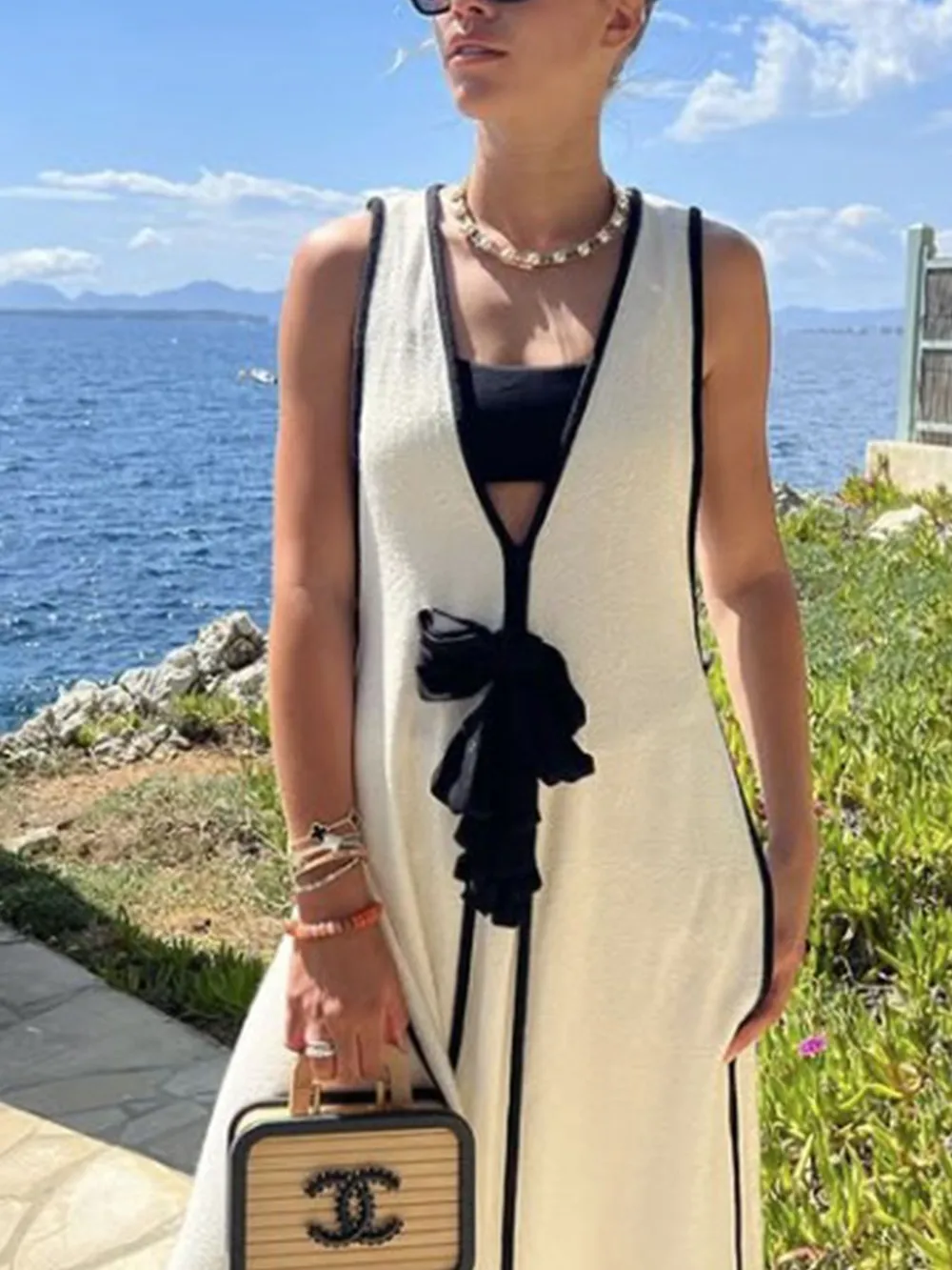 Contrast Trim Sleeveless Maxi Knit Dress, image 5