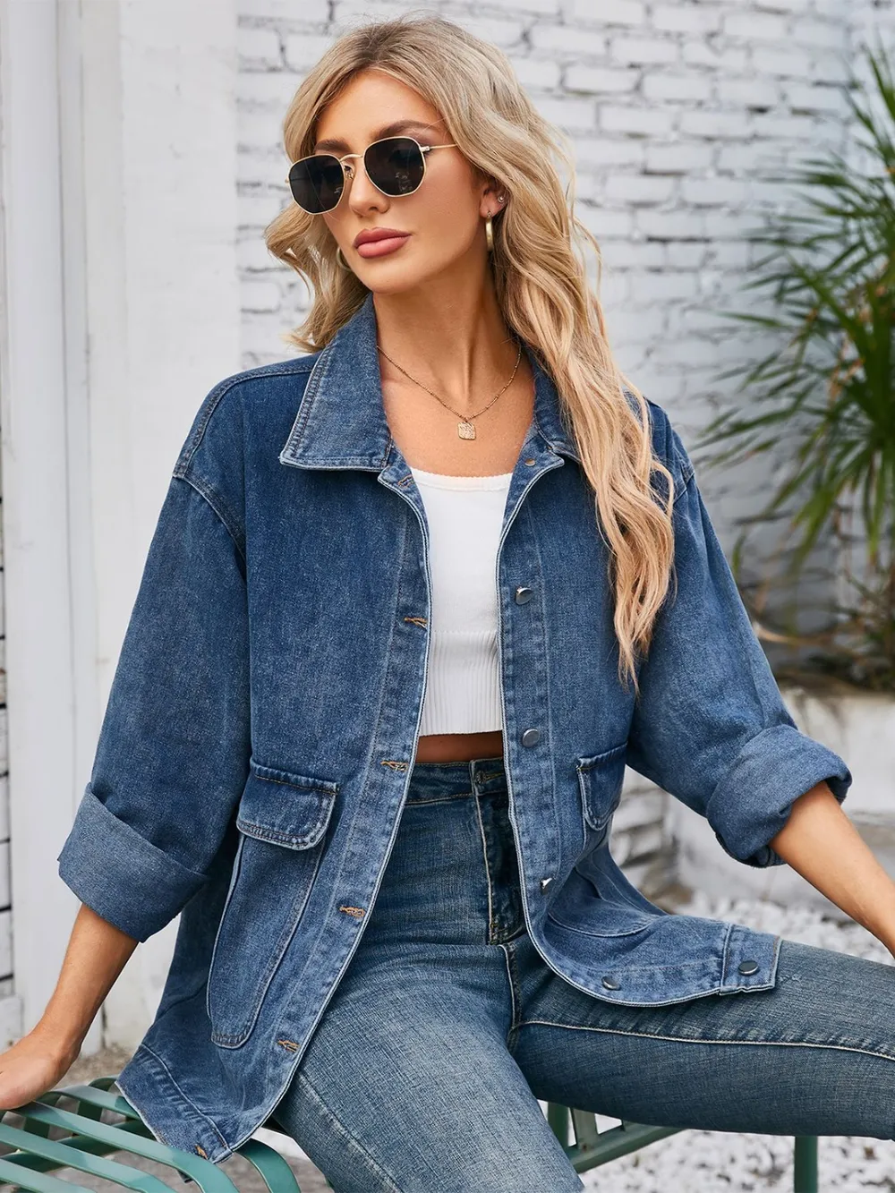 Button Up Long Sleeve Denim Jacket, image 14
