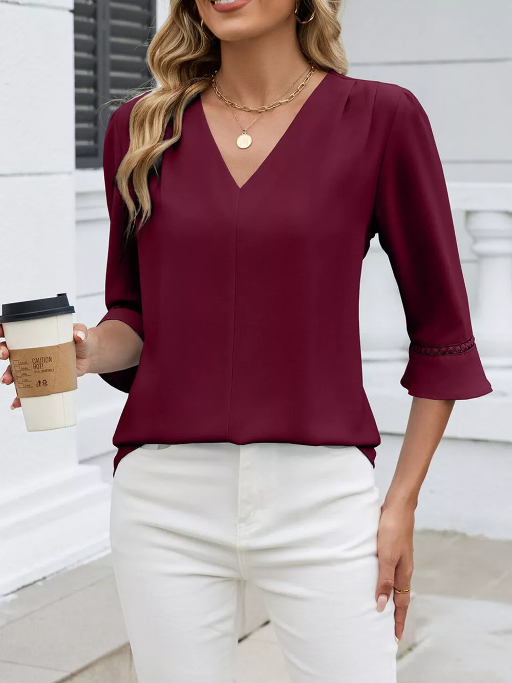 V-Neck 3/4 Sleeve Blouse, image 4