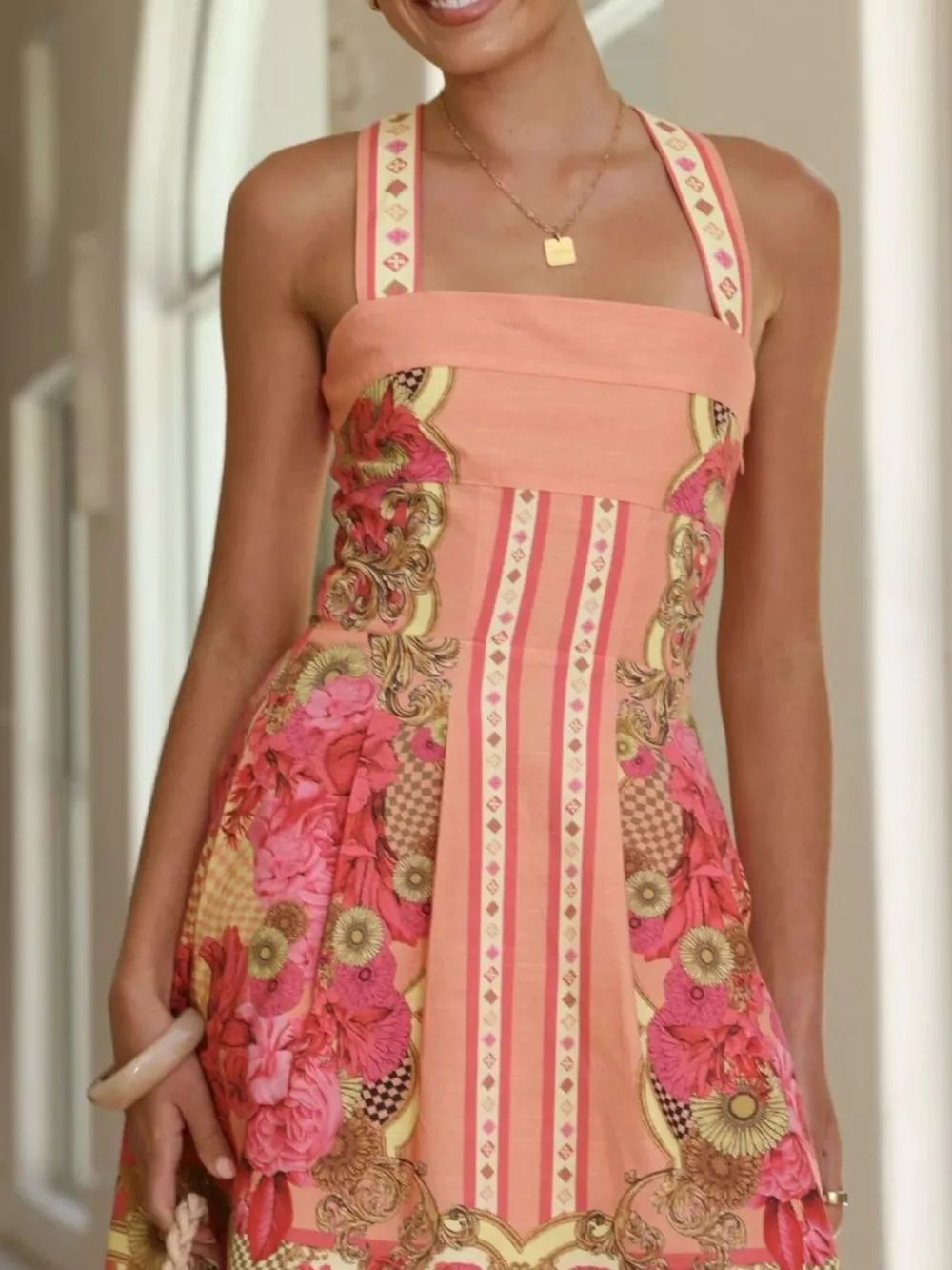 Printed Back Smocked Sleeveless Mini Dress, image 16