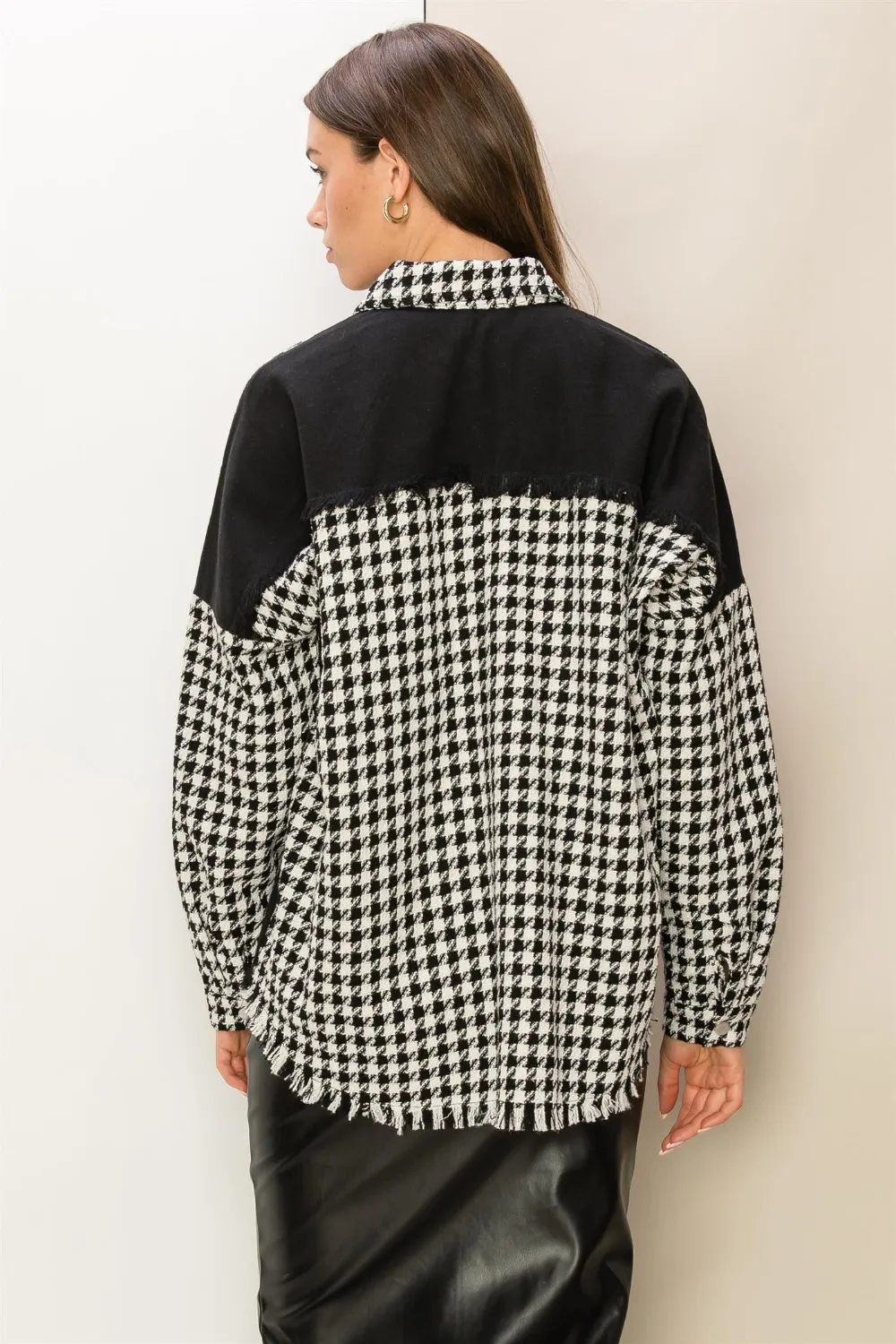 Houndstooth Contrast Raw Hem Jacket, image 2