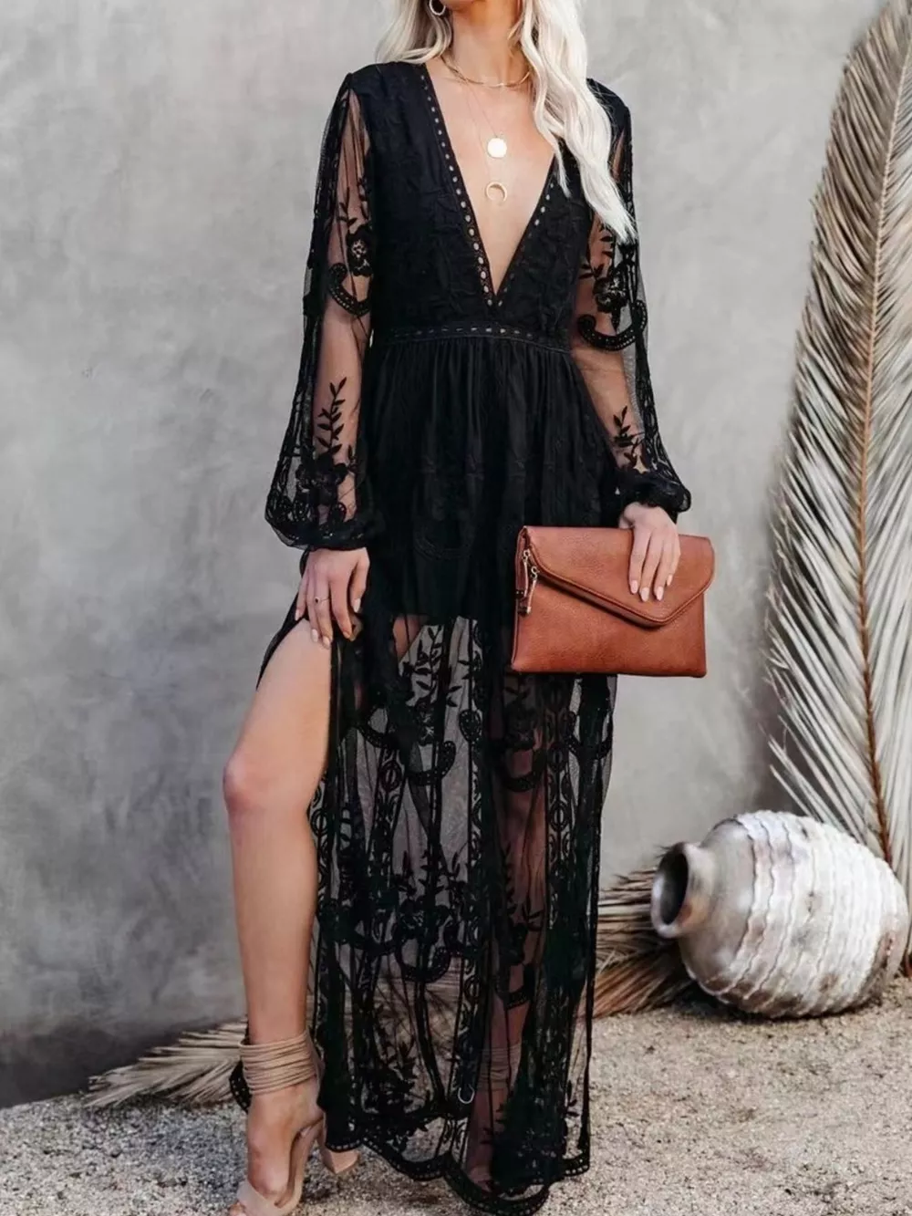 Floral Lace Slit Maxi Dress, image 11