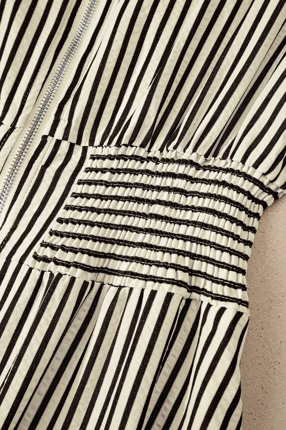 Stripe V Neck Zip Front Cinched High Waist Midi Dress, image 13