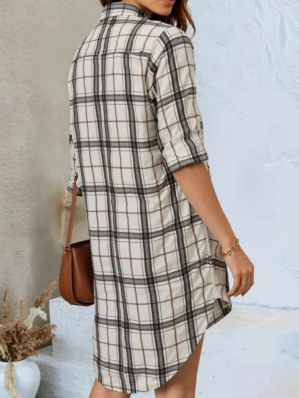 Plaid Button-Down Shirt Dress, image 4