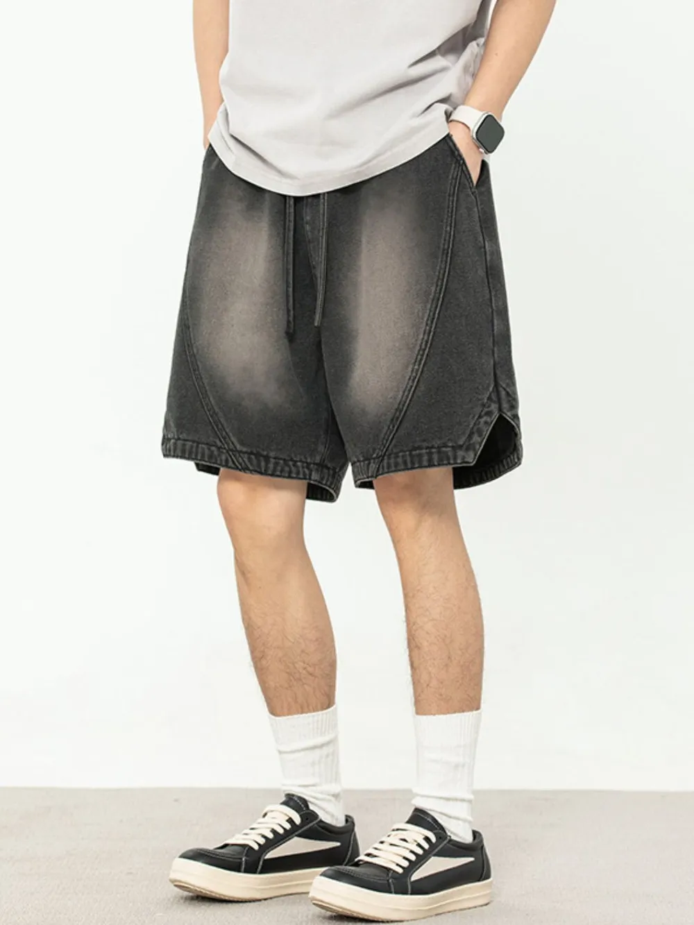 Men's Plus Size Drawstring Denim Shorts
