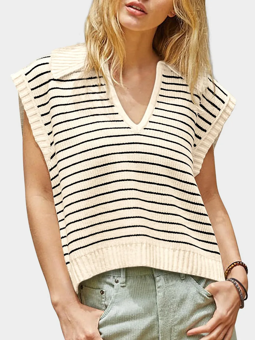Collared Neck Striped Sweater Vest, image 20