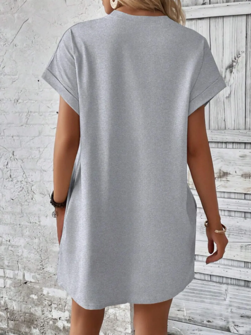 Round Neck Short Sleeve Mini Tee Dress with Pockets, image 15
