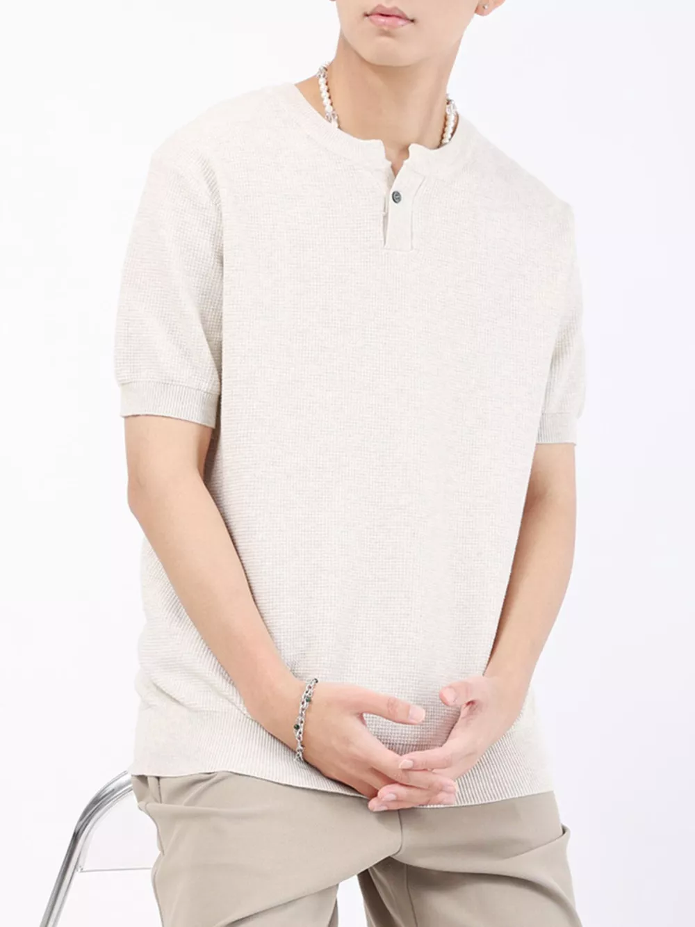 Men's Plus Size Casual Knit Henley T-Shirt, image 8