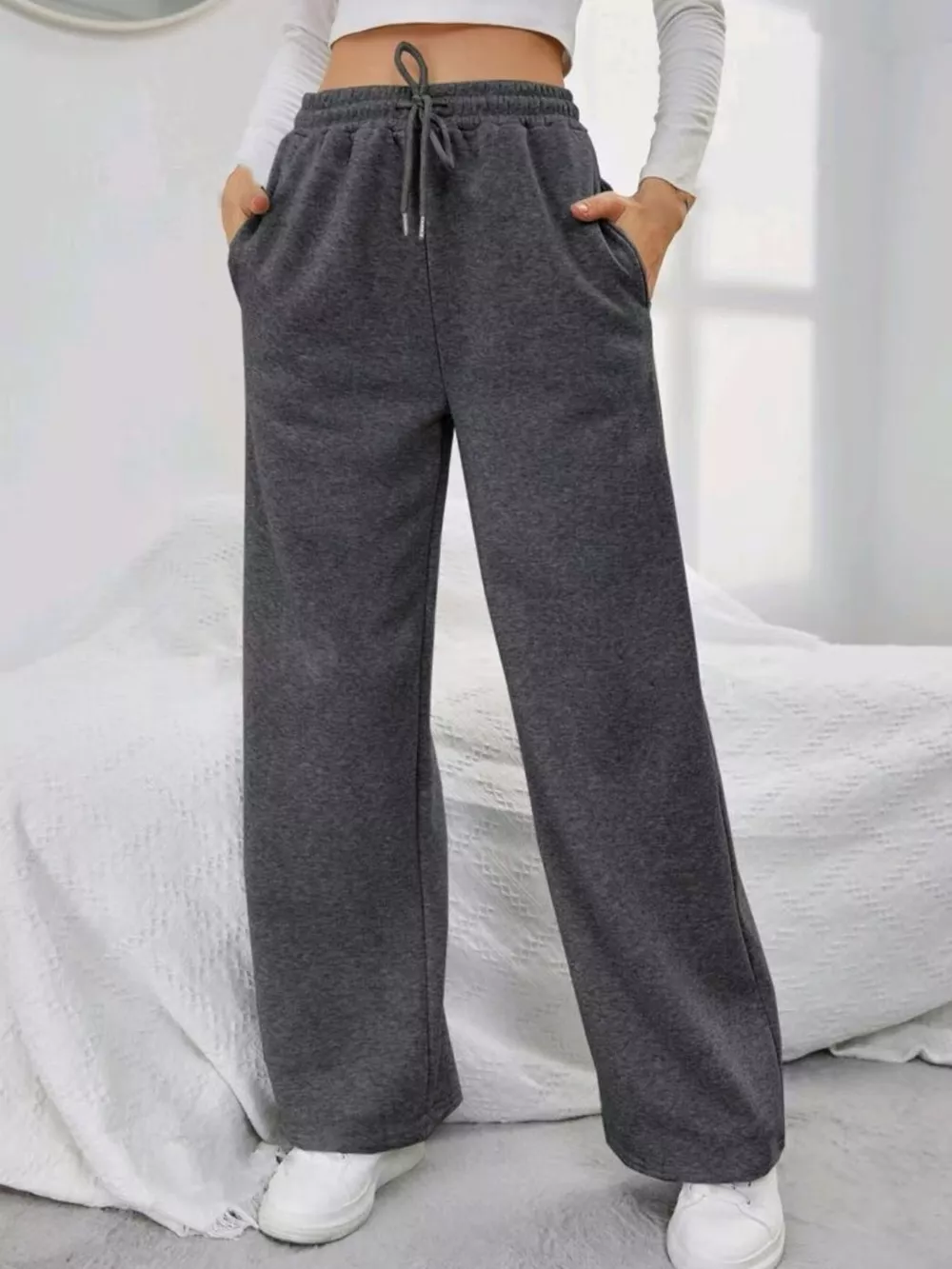 Relaxed Fit Drawstring Waist Solid Pants, image 7