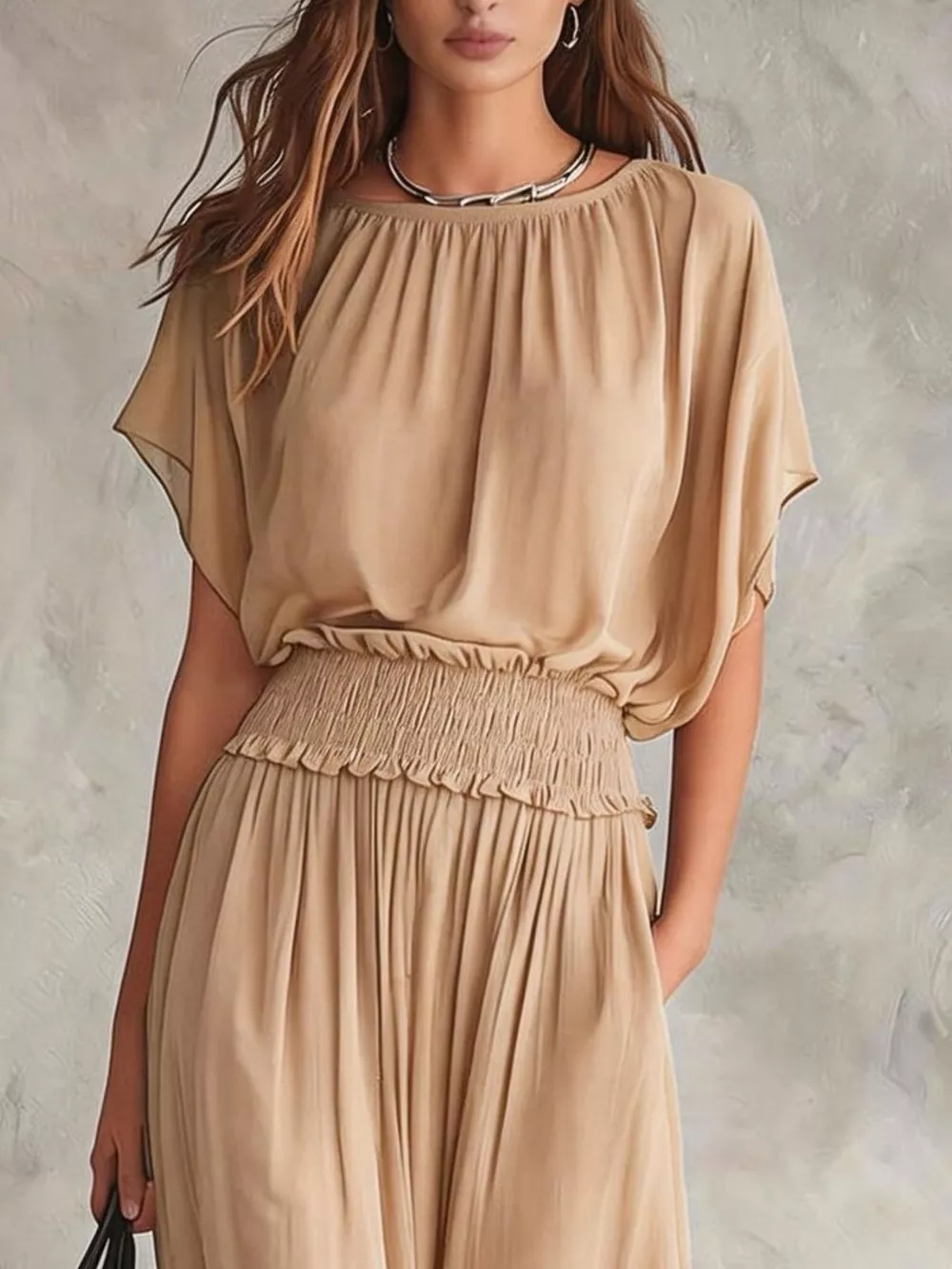 Chiffon Maxi Dress with Smocked Waist, image 8