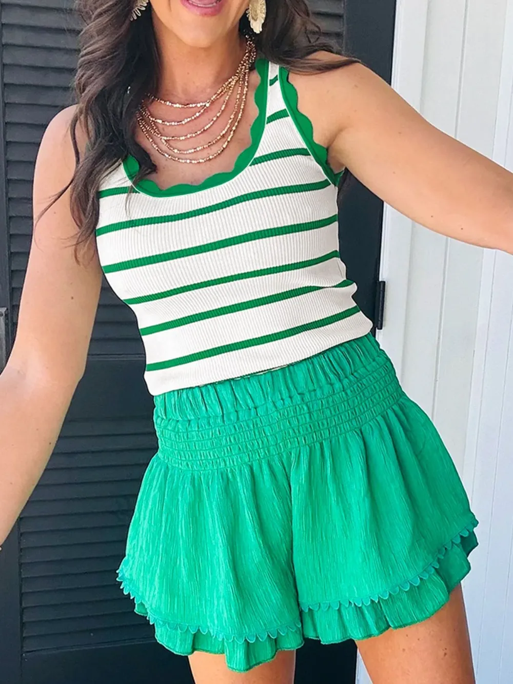Stripe Scalloped Edge Crew Neck Knit Tank Top, image 7