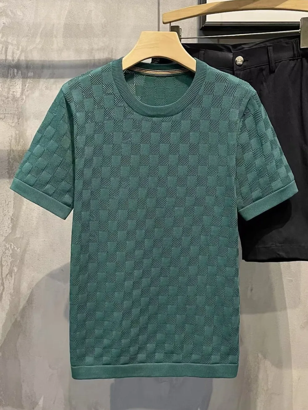 Men's Full Size Checkered Round Neck Short Sleeve T-Shirt Plus Size, image 4