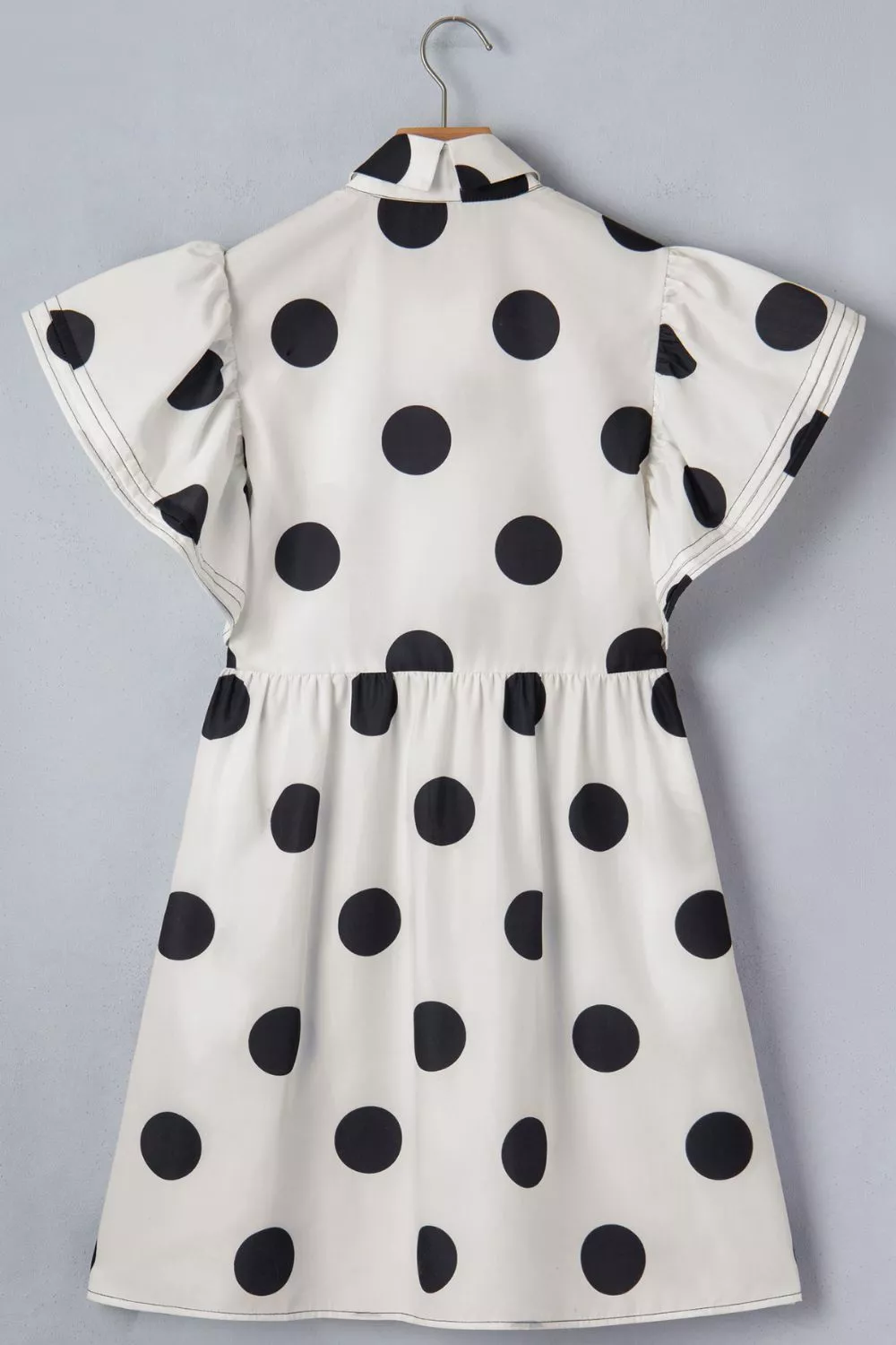 Polka Dot Print Half Button Ruffled Short Sleeve Loose Mini Dress, image 5
